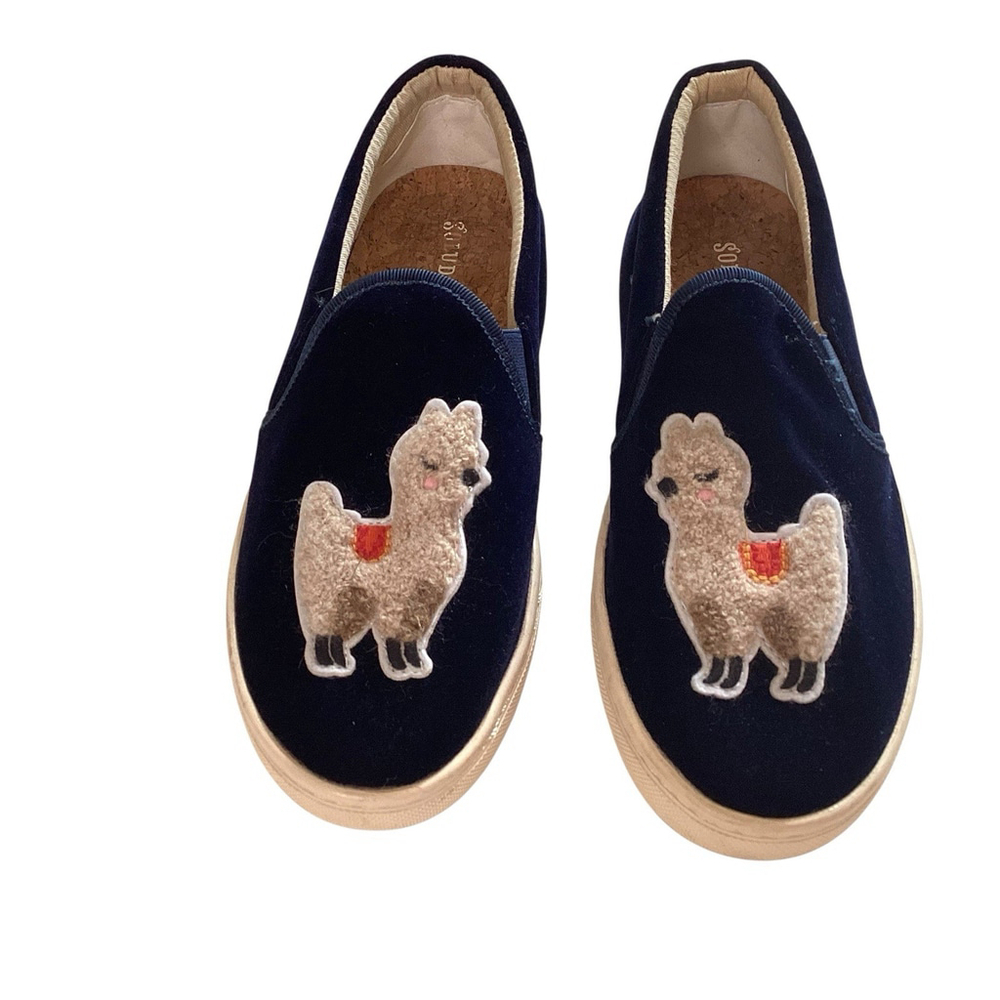 Soludos Shoes Women‎ Sz 7 Blue Llama Velvet Cork Slip on Flats Anthropologie EUC
